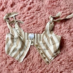 Skylar + Madison Beige and White Striped Crop Top